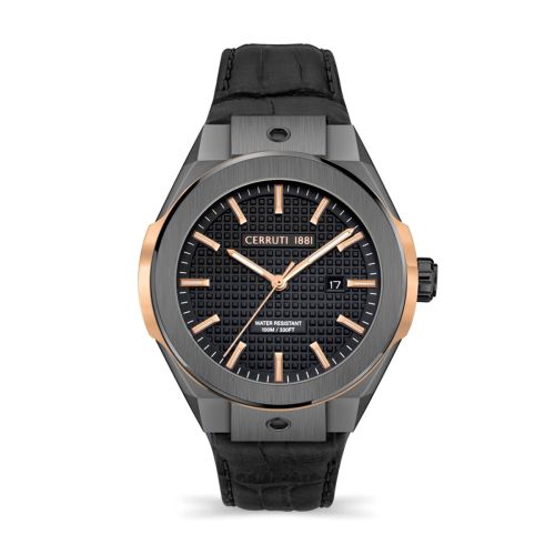 Montre Homme CERRUTI 1881 Ruscello Slim Cadran Noir Guillochage Cuir CIWGB2116801