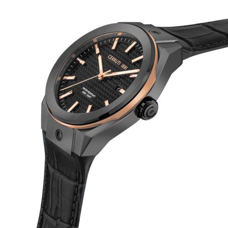 Montre homme cerruti 1881 ruscello slim cadran noir guillochage cuir ciwgb2116801 – montres homme