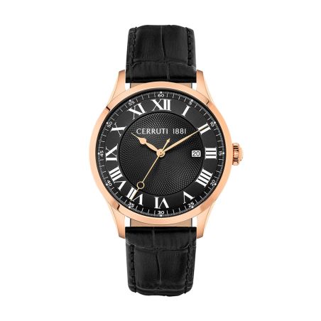 Montre homme cerruti 1881 torcegno cadran noir boîtier doré rose cuir ciwgb2114104 – montres homme