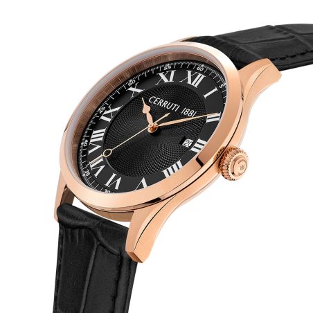 Montre homme cerruti 1881 torcegno cadran noir boîtier doré rose cuir ciwgb2114104 – montres homme