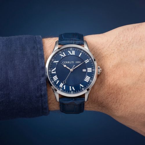 Montre Homme CERRUTI 1881 Torcegno Cadran Bleu Bracelet Cuir CIWGB2114101