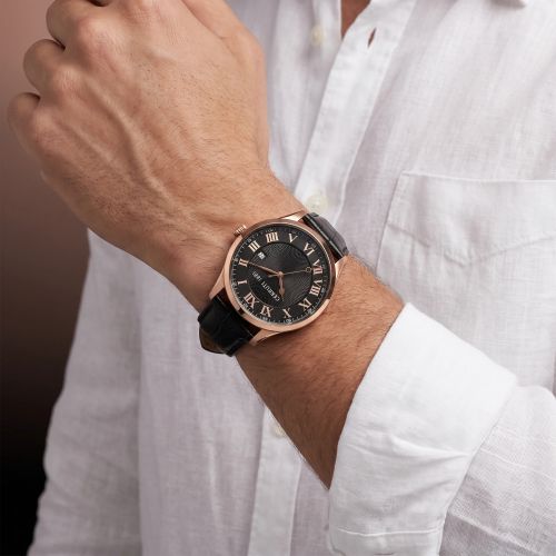 Montre Homme CERRUTI 1881 Torcegno Cadran Noir Boîtier Doré Rose Cuir CIWGB2114104
