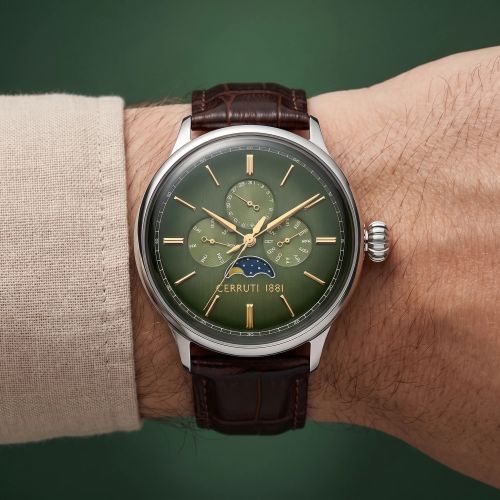 Montre Homme CERRUTI 1881 Dervio Cadran Vert Verre Saphir Cuir Marron CIWGF2224602