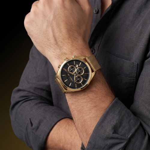 Montre Homme CERRUTI 1881 Cadran Noir Boîtier Doré Bracelet Acier CIWGK2007601