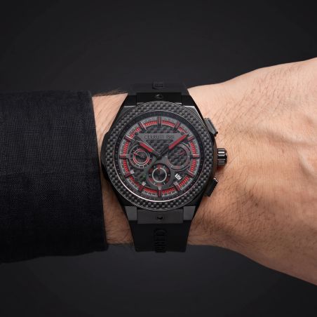 Montre Homme CERRUTI 1881 Chronographe Cadran Noir Rouge Silicone 100m CIWGO2112004