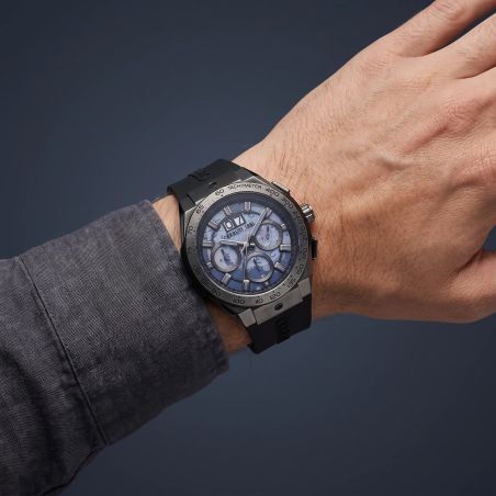 Montre Homme CERRUTI 1881 Bieno Chronographe Squelette Silicone Noir CRA24802