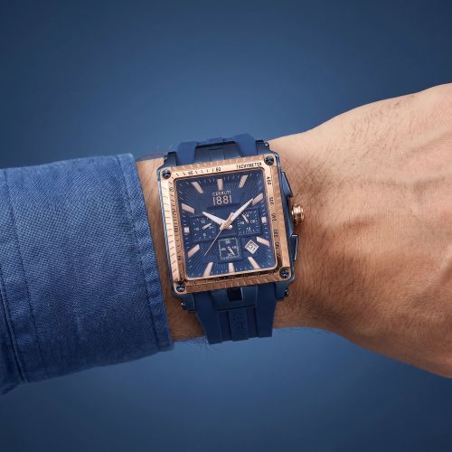 Montre Homme CERRUTI 1881 Chronographe Bleu Verre Saphir Bracelet Caoutchouc CRA31405