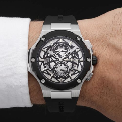 Montre Homme CERRUTI 1881 Chronographe Squelette Argent Bracelet Caoutchouc CRA29804