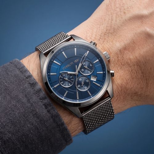 Montre Homme CERRUTI 1881 Grottamare Chronographe Cadran Bleu Bracelet Acier CRA28001
