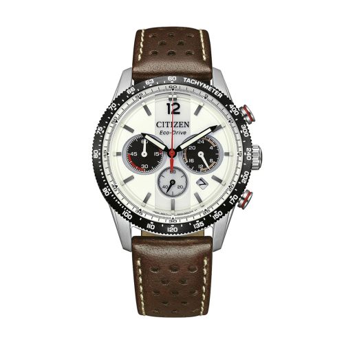 Montre Homme CITIZEN Vintage Racing Eco-Drive Chronographe Cuir Marron CA4714-04A
