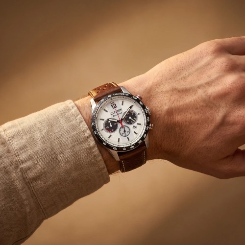 Montre Homme CITIZEN Vintage Racing Eco-Drive Chronographe Cuir Marron CA4714-04A