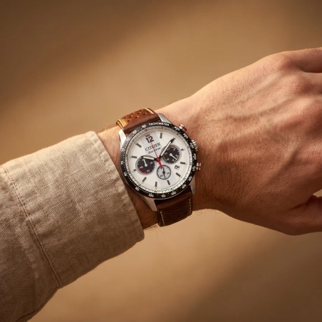 Montre Homme CITIZEN Vintage Racing Eco-Drive Chronographe Cuir Marron CA4714-04A