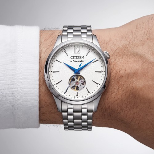 Montre Homme CITIZEN Platform Open Heart Automatique Cadran Blanc Acier NH9131-73A