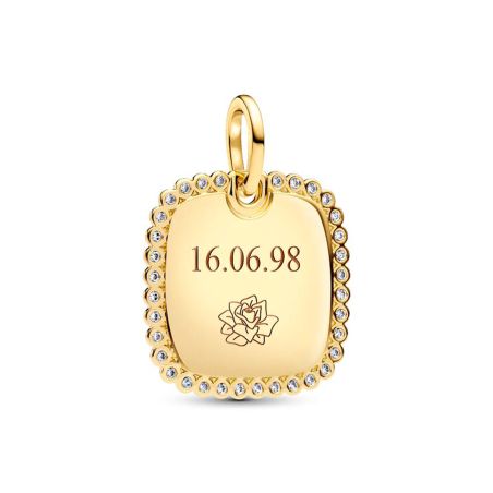 Médaillon femme pandora carré gravable doré oxydes zirconium 364009c01 – charms