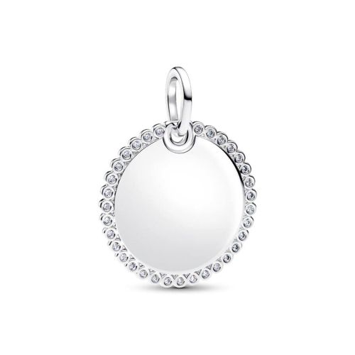 Charm Femme PANDORA Tag Rond Gravable Argent Halo Zirconium 394007C01