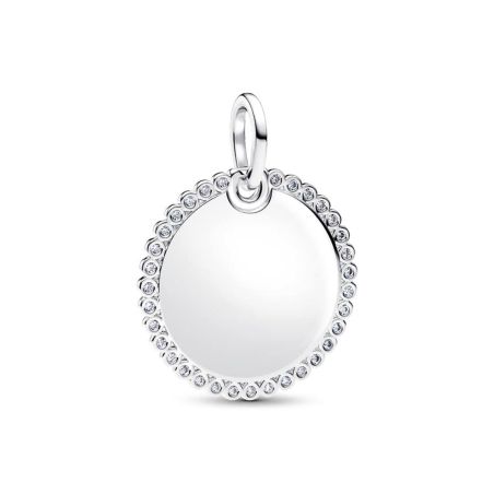 Charm femme pandora tag rond gravable argent halo zirconium 394007c01 – charms