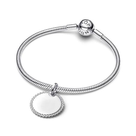 Charm femme pandora tag rond gravable argent halo zirconium 394007c01 – charms