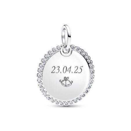 Charm femme pandora tag rond gravable argent halo zirconium 394007c01 – charms