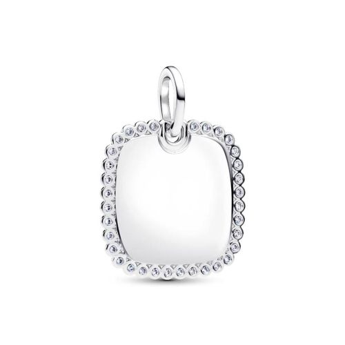 Charm Femme PANDORA Tag CarrÃ© Gravable Argent Halo Zirconium 394009C01
