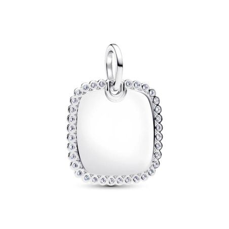 Charm femme pandora tag carré gravable argent halo zirconium 394009c01 – charms
