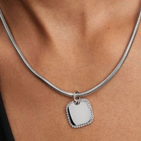 Charm Femme PANDORA Tag CarrÃ© Gravable Argent Halo Zirconium 394009C01