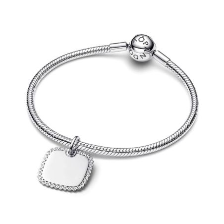 Charm femme pandora tag carré gravable argent halo zirconium 394009c01 – charms