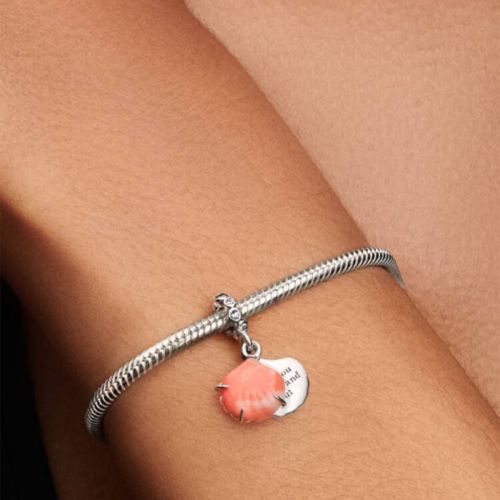Charm Femme PANDORA Pendant Double Coquillage Couleur Corail 793821C01