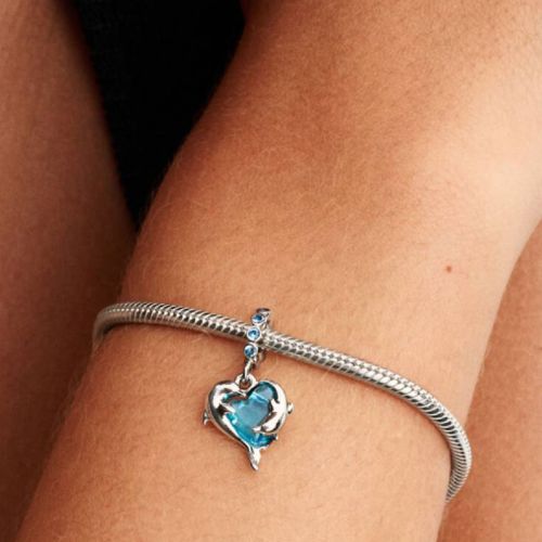 Charm Femme PANDORA Pendant Dauphins Verre Murano Bleu 793924C01