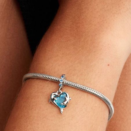 Charm Femme PANDORA Pendant Dauphins Verre Murano Bleu 793924C01
