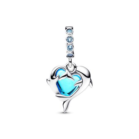 Charm femme pandora pendant dauphins verre murano bleu 793924c01 – charms
