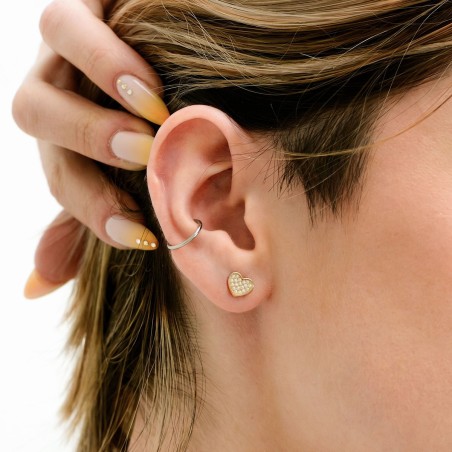 Boucles d'Oreilles Femme Puces Coeur PLAQUE OR Jaune et Oxydes