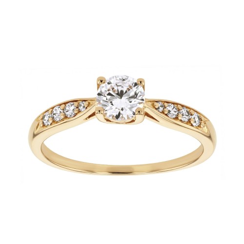 Bague Femme Solitaire Accompagné PLAQUE OR Jaune et Oxyde