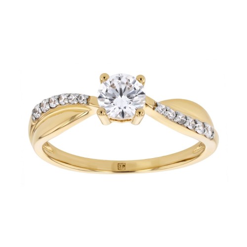 Bague Femme Solitaire Accompagné PLAQUE OR Jaune et Oxyde