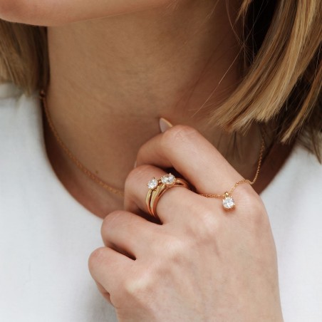 Collier Femme Solitaire PLAQUE OR Jaune et Oxyde