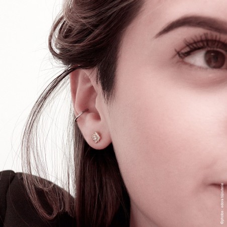 Boucles d'oreilles femme puces fleur EDORA PLAQUE OR et oxydes