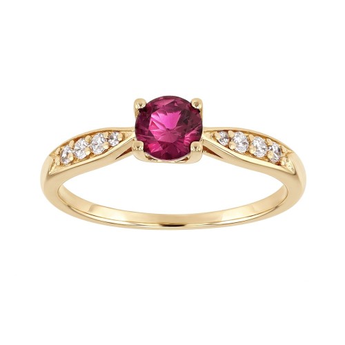 bague femme solitaire accompagné EDORA PLAQUE OR et spinelle rouge