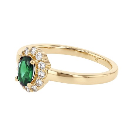 Bague femme entourage plaque or jaune et spinelle verte – solitaires femme