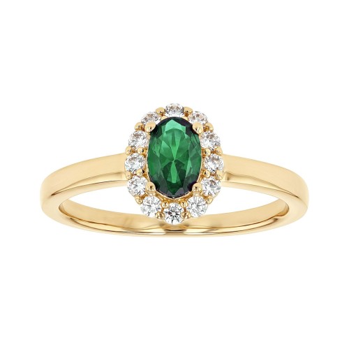 Bague Femme Entourage PLAQUE OR Jaune et Spinelle Verte