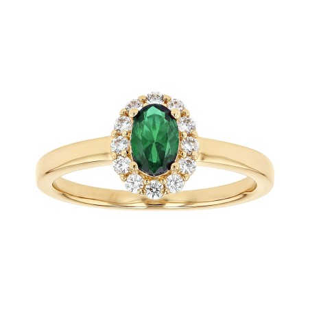 Bague femme entourage plaque or jaune et spinelle verte – solitaires femme