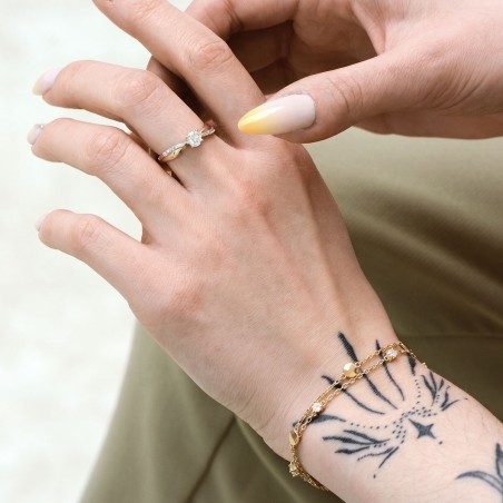 Bague femme solitaire edora vermeil jaune et oxydes edov610005zb – bagues vermeil