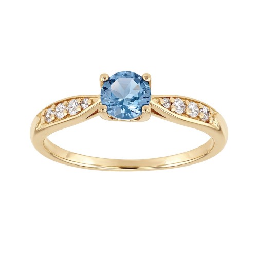 bague femme solitaire accompagné EDORA PLAQUE OR et spinelle bleue