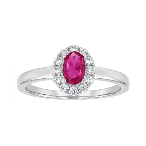 Bague Femme Solitaire Entourage ARGENT 925/1000 et Spinelle Rouge