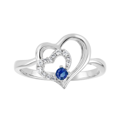 Bague Femme Coeurs ARGENT 925/1000 et Spinelle Bleue