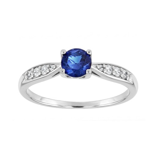 Bague Femme Solitaire Accompagné ARGENT 925/1000 et Spinelle bleue