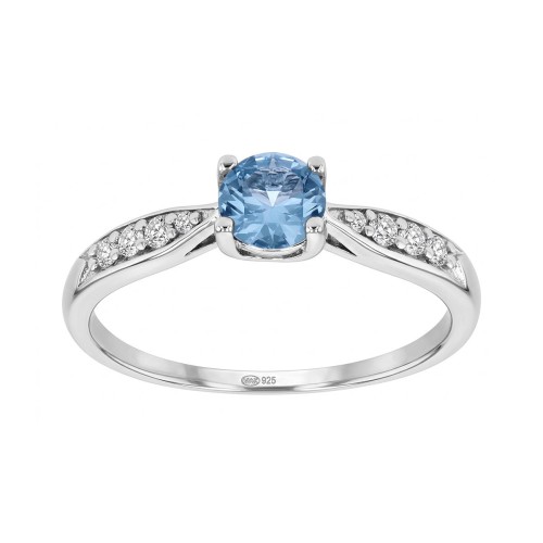 Bague Femme Solitaire Accompagné ARGENT 925/1000 et Spinelle Bleue