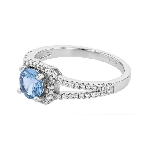 Bague Femme Solitaire Accompagné ARGENT 925/1000 et Spinelle Bleue