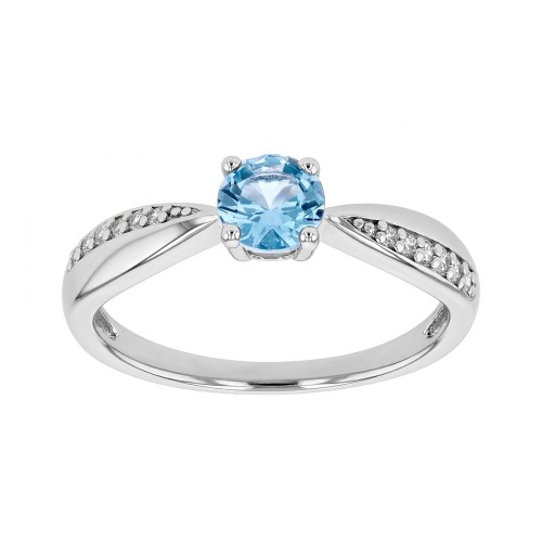 Bague Femme Solitaire ARGENT 925/1000 et Spinelle Bleue