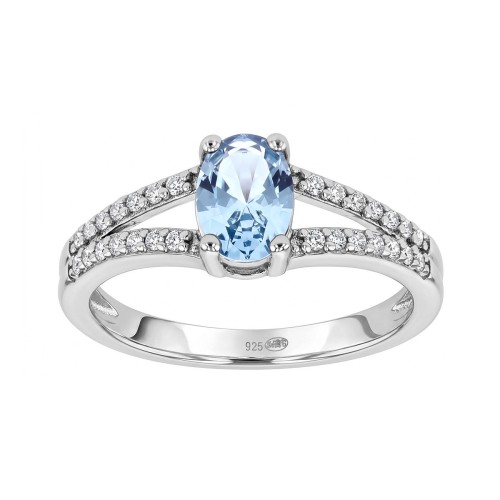 Bague Femme Solitaire ARGENT 925/1000 et Spinelle Bleue