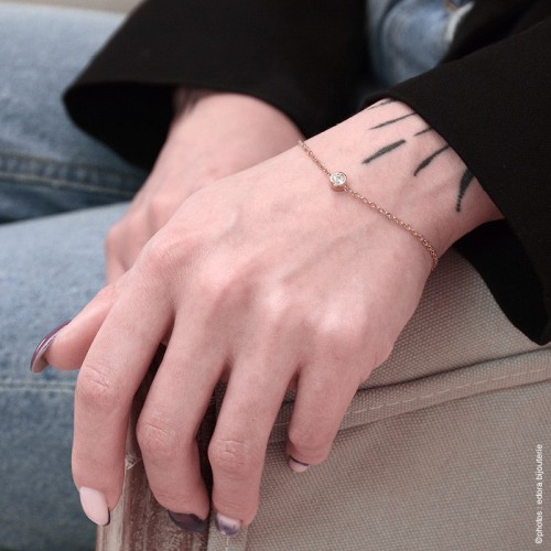 Bracelet Femme Solitaire PLAQUE OR Jaune et Oxyde