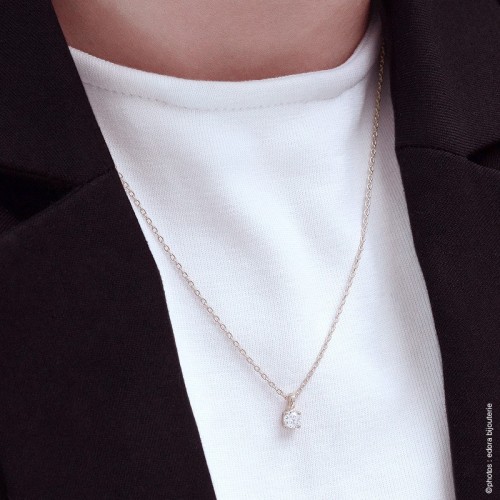 Collier Femme Solitaire PLAQUE OR Jaune et Oxyde